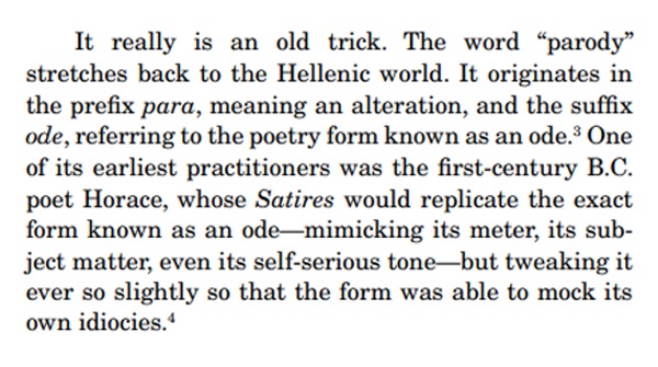 MerriamWebster's tweet image. Hats off to The Onion for including this (sincere) origin of the word "parody" in its amicus brief to the U.S. Supreme Court.