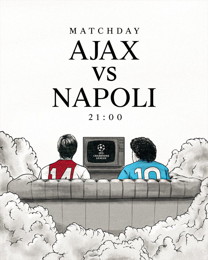 VSportsTM's tweet photo. Ajax 🇳🇱 recibe a Napoli 🇮🇹 por Champions League. Este es el póster que utilizaron para promocionar el partido. Sobran las palabras. ⚽️❤️ https://t.co/5npTuy8rSA
