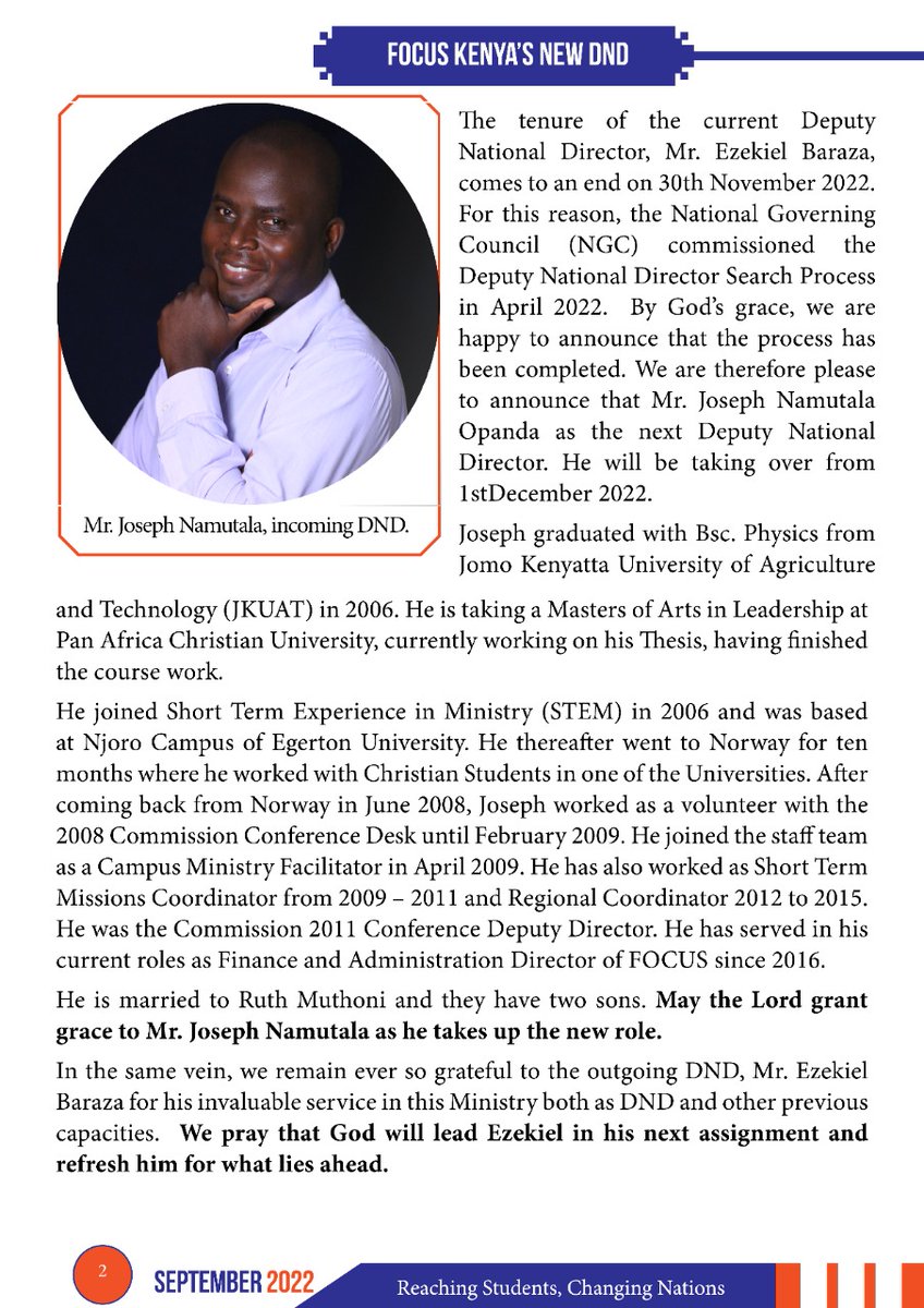 focuskenya's tweet photo. 1/3 Grateful to God for the last two months! We are celebrating fruitful partnerships, New appointments, New students on campus, and the strength of Developing Leaders and Changing Nations.

Download your copy at https://t.co/3ui4S7Yxkf
 
#FOCUSKenyaBriefs
#FOCUSKenya https://t.co/DeuQNsDzjJ