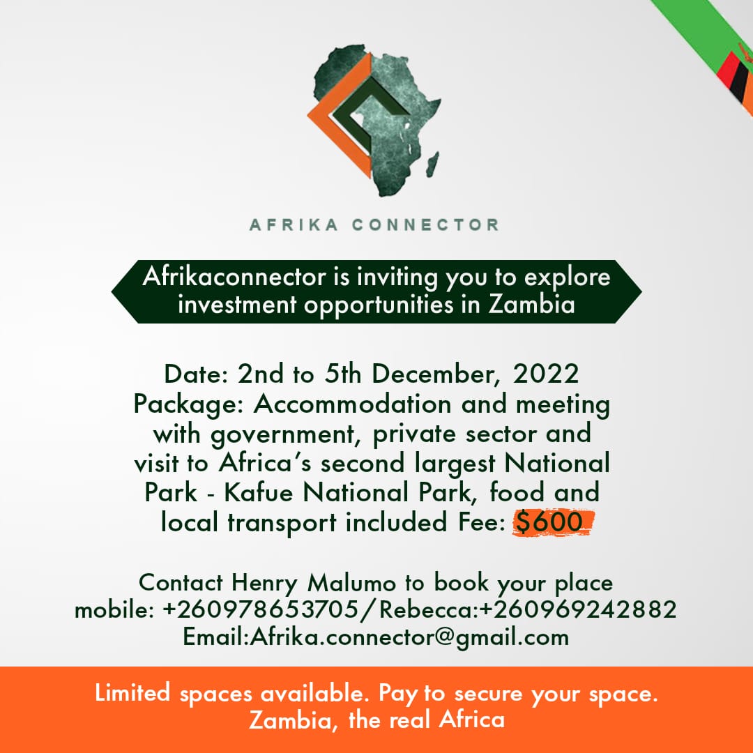 afrikaconnecta's tweet photo. Invest #Zambia @HHichilema @IDCZambia @NEPAD_Agency @nkwoolley @prosperozm @fsdzambia @Nachilala @MrsHichilema @SADC_News @AfrikParliament @_AfricanUnion @The_EastAfrican @ecapa_aklinizi @magicalkenya @CityofJoburgZA @Official_NFA @SwedeninZM @afrikaconnecta @GameRangersInt https://t.co/nSYC5q4rHK