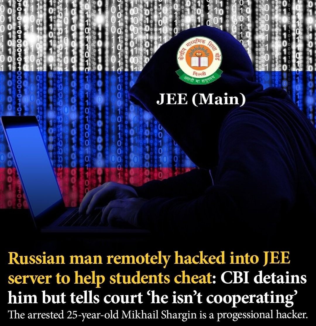 Russian man remotely hacked into JEE server to help students cheat: CBI detains him but tells court he isn't cooperating

The arrested 25-year-old Mikhail Shargin is a progessional hacker.
scam.
scam.
#India #Hacker #Student #Hacker #Engineering #IIT #JEE #Russian #CBI #Arrest