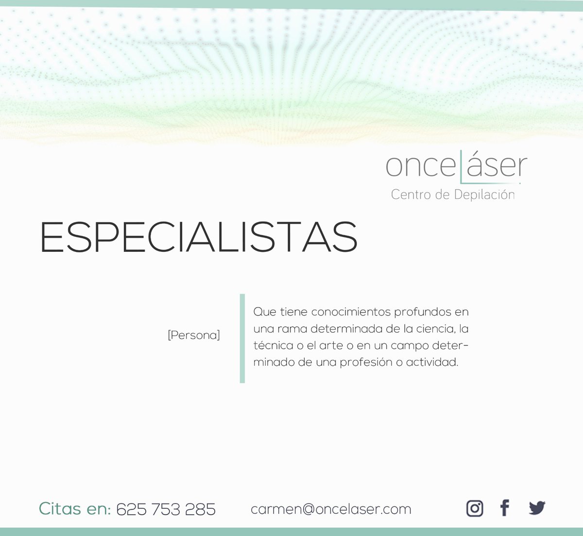 LaserOnce's tweet photo. ESPECIALISTAS
Palabra que nos define en OnceLáser
Somos un centro especializado, única y exclusivamente en depilación láser
Carmen Fernández es profesional del sector sanitario con más de 15 años de experiencia y en formación continua para dar el mejor servicio a sus clientes. https://t.co/jER5NsPclq