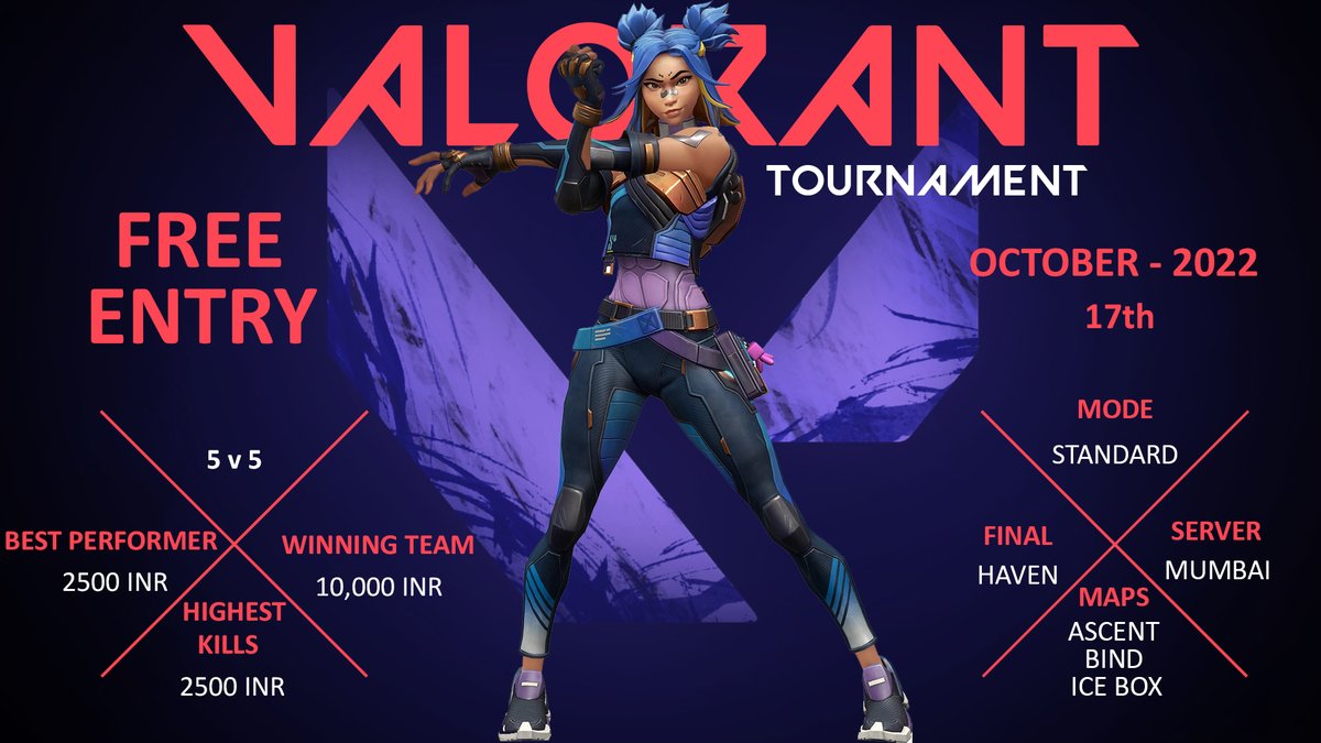 🇮🇳 We are organizing our inaugural Valorant Tournament in India.
💰Prize Pool - 20k INR 
🏆FREE ENTRY 
Registration Link ⬇️
forms.gle/AyXQ7FQdnbDkoz…

😍 ALL THE BEST GG FAM 😍

#valorant #valoranttournament #Esports #tournaments
