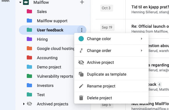 mailflowapp's tweet photo. 🥳 New in Mailflow: Duplicate your project as a template.

This is great for when you want to reuse a checklist, statuses, or the project structure for another project. https://t.co/tCcZvL7ee0