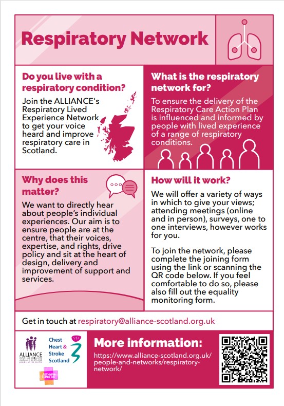 🙋‍♀️ As part of <a href="/ALLIANCEScot/">The ALLIANCE</a>, we want to hear from people affected by lung conditions, so you can have a voice in changes to respiratory care in Scotland.

For more information, please go to: alliance-scotland.org.uk/people-and-net…