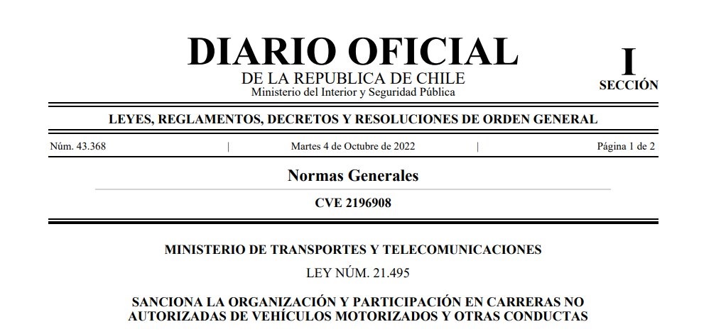 ContraExceso's tweet photo. ¡¡¡ ES LEY !!!
La ley que sanciona las carreras clandestinas y el exceso de velocidad temeraria (sobrepasar el límite de velocidad en más de 60 km/h) ha sido promulgada en el diario oficial.
#NoImpunidadPorLaVelocidad #NoCarrerasClandestinas
https://t.co/tmoSF1acfl https://t.co/EuduJeZxvQ