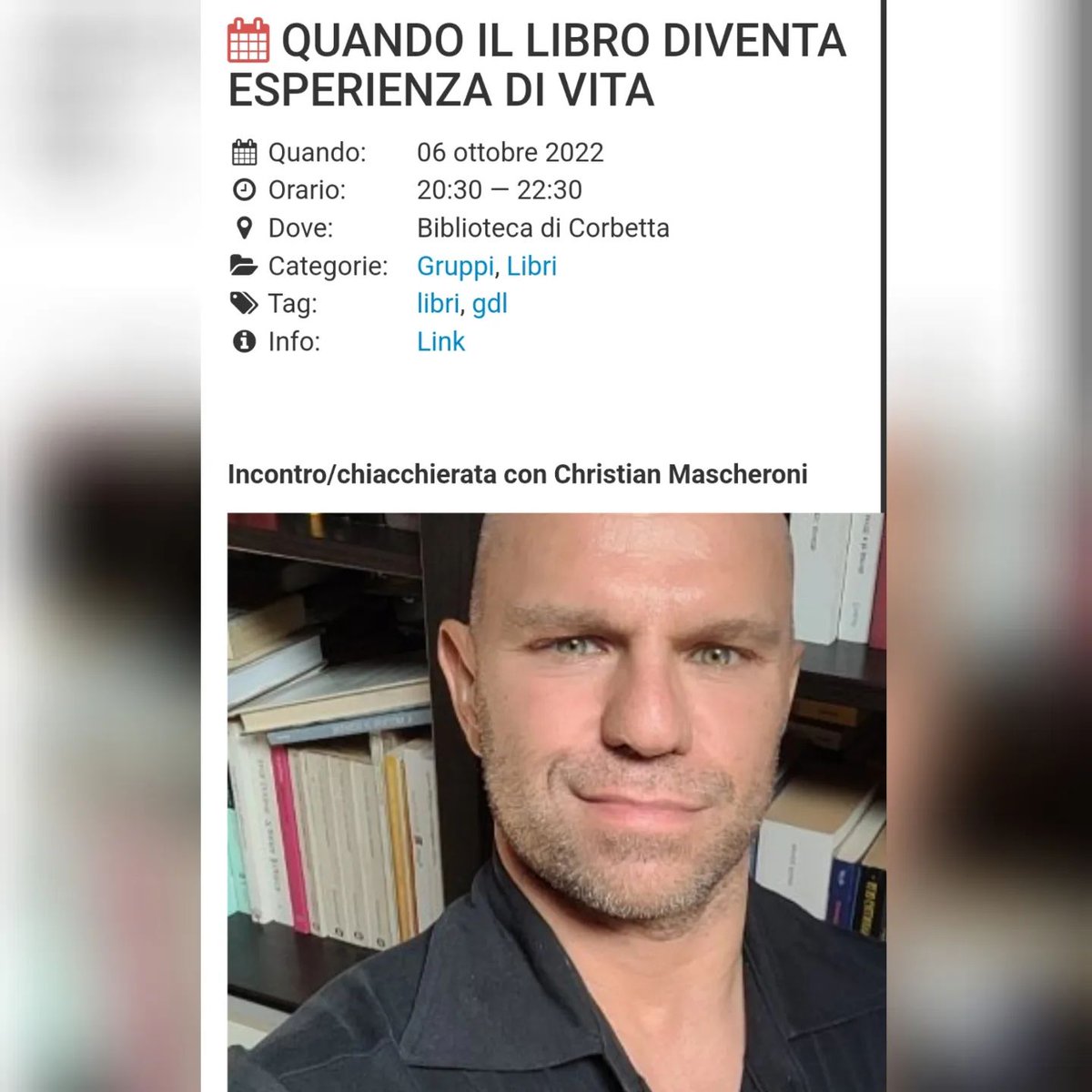 Quarto appuntamento con Il progetto di @fondazione_per_leggere. Giovedì 6 Ottobre alle ore 20.30 alla biblioteca di Corbetta incontro lettori, bibliotecaria e appassionati di lettura per dialogare sull'impatto che la lettura ha nelle nostre esperienze umane. #lettoreresidente