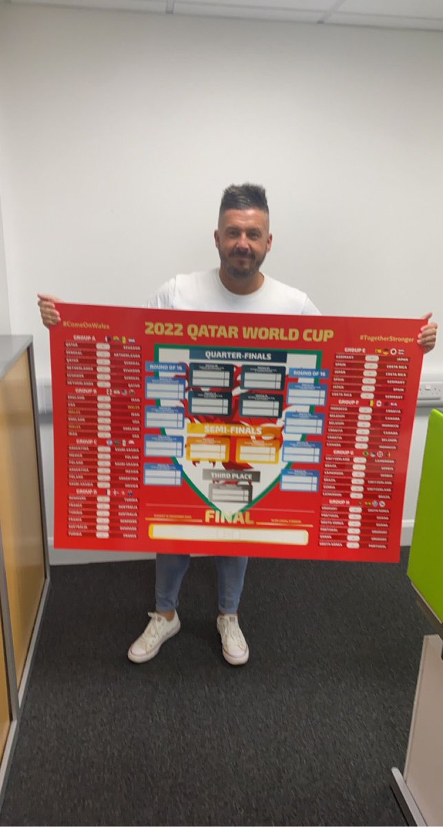 _i_am_jonny_boy's tweet photo. Slightly premature this year, but #WorldcupQatar2022 fever has swept the office and our @Cymru wall chart has been delivered early! #Cymru #Wales https://t.co/Qk2iKnl2Hl