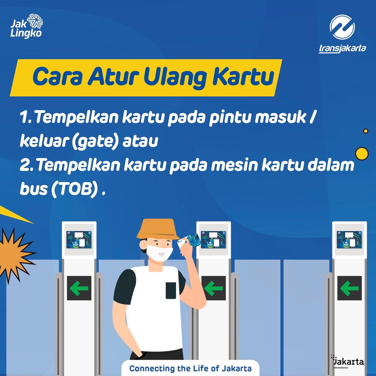 PT_Transjakarta's tweet photo. Mau melakukan perjalanan bersama Transjakarta?
Pastikan saldo minimun kamu Rp 5.000 dan selalu tempelkan kartu kamu saat naik dan turun bus (tap in &amp; tap out di setiap perjalanan yaa! https://t.co/IGDgIEediM