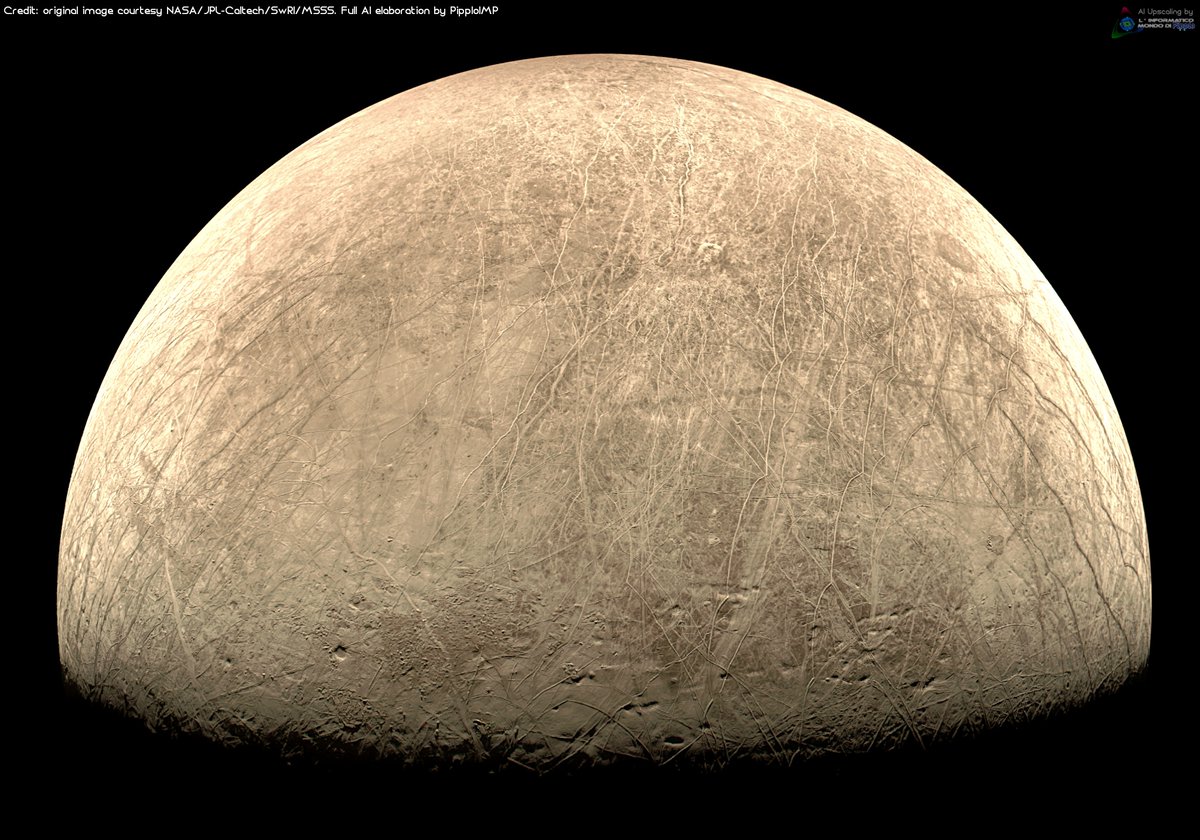 LPipplo's tweet photo. Here are the remaining 3 images of #Europa taken by the #NASA's #Juno #probe and reprocessed by our #ArtificialIntelligence model. I hope you will be interested in my work.
๐Yours #Pipplo. https://t.co/i02tcvgp7W