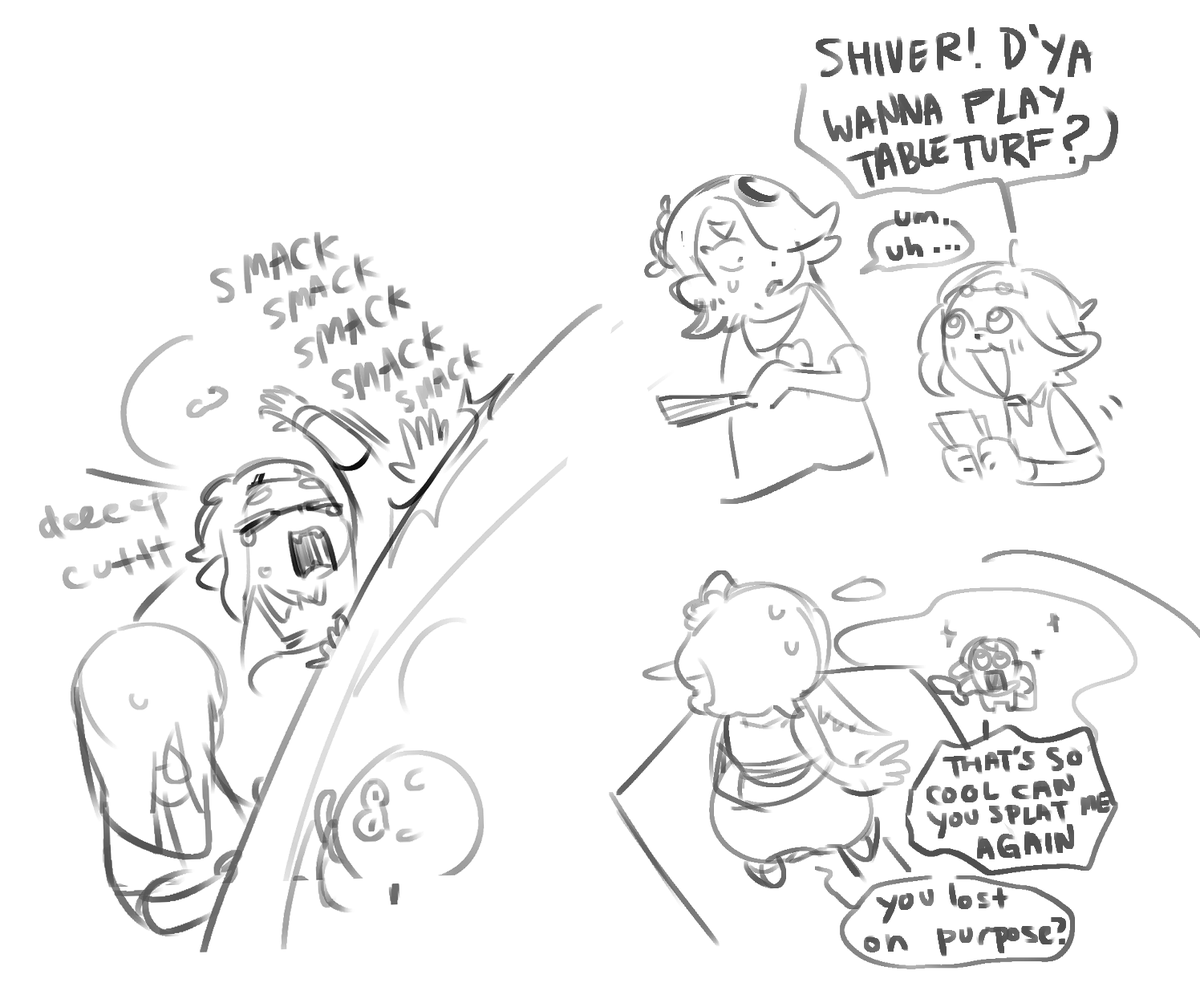 thinking about my inkling's interactions with deep cut (they are their biggest fan) (and thorn in the ass)