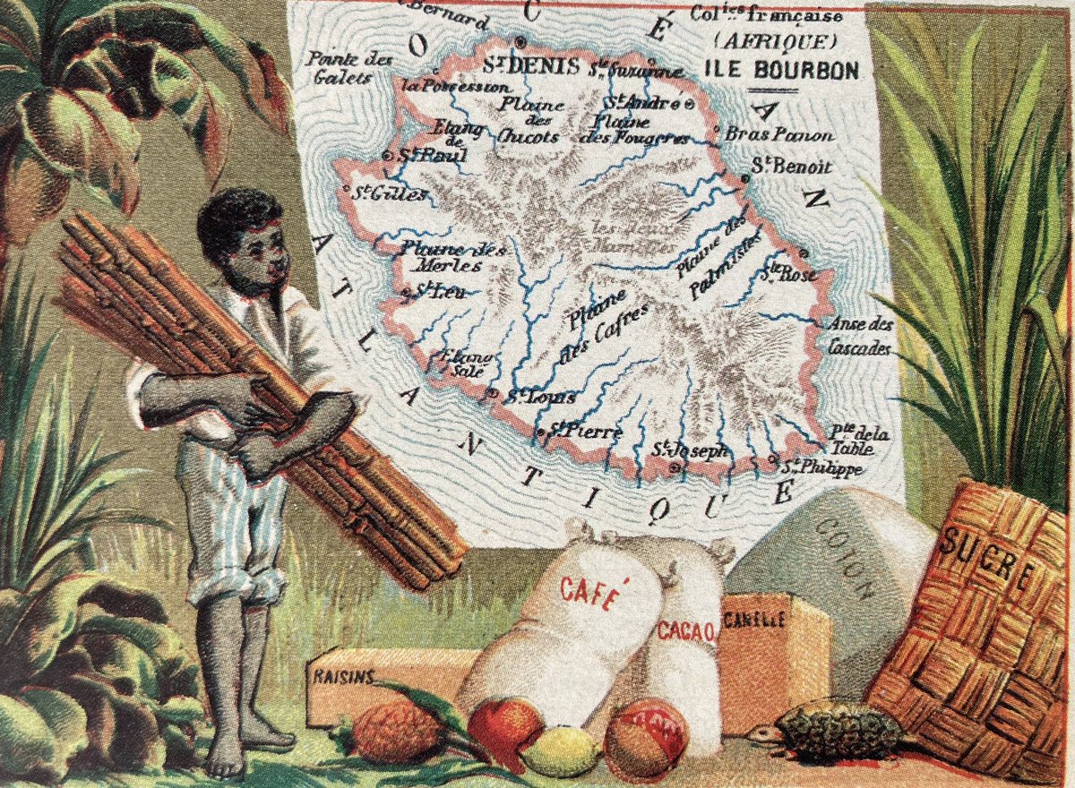 Mp97440's tweet image. Carte de la Réunion 🗺️ 🇷🇪 figurant sur une carte postale…avec une grossière erreur 🌊 #mapfail