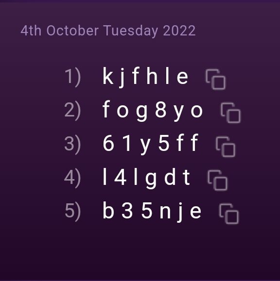 Code : kjfhle
Code : fog8yo
Code : 61y5ff
Code : l4lgdt
Code : b35nje
#gariminingcodes