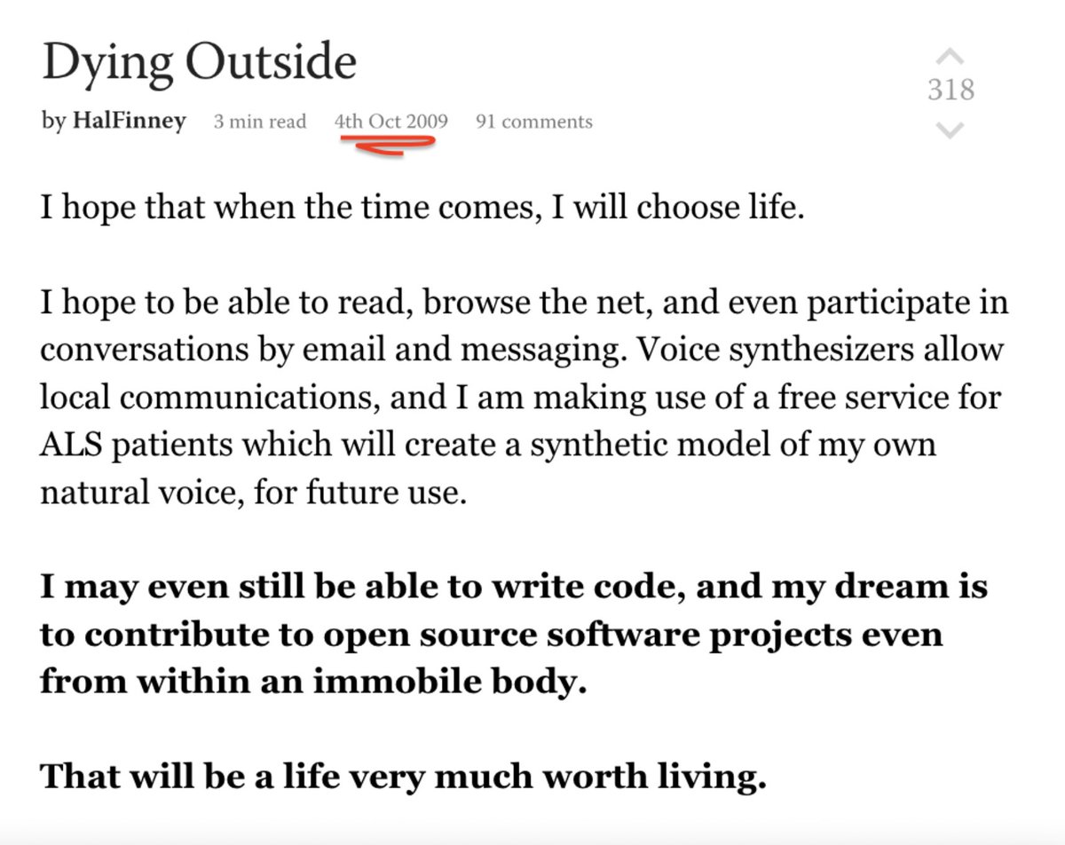 pete_rizzo_'s tweet photo. ✨ 13 years ago today, #Bitcoin pioneer Hal Finney on death, mortality, and the meaning of life https://t.co/Uouxpz7qHp