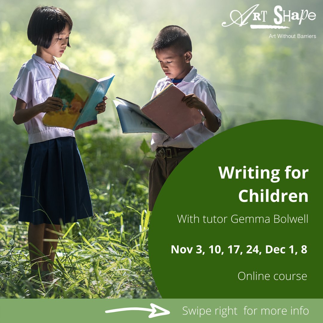 ArtShape's tweet photo. Looking at a range of children's fiction, we will explore what makes writing appealing to different ages of children. Then have a go at producing poems and stories young people might enjoy. #artshape #inclusivewriting #childrensbookwriting https://t.co/ZgKMOlVbQo
