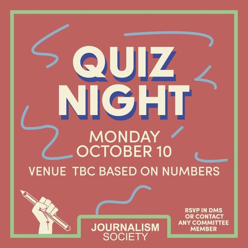 LJMUJournoSoc's tweet photo. ❔ QUIZ NIGHT ❔

Our first social is next Monday (October 10), let us know if you can make it to the first (hopefully annual) Journo Soc Quiz Night! https://t.co/dWDkqc792r