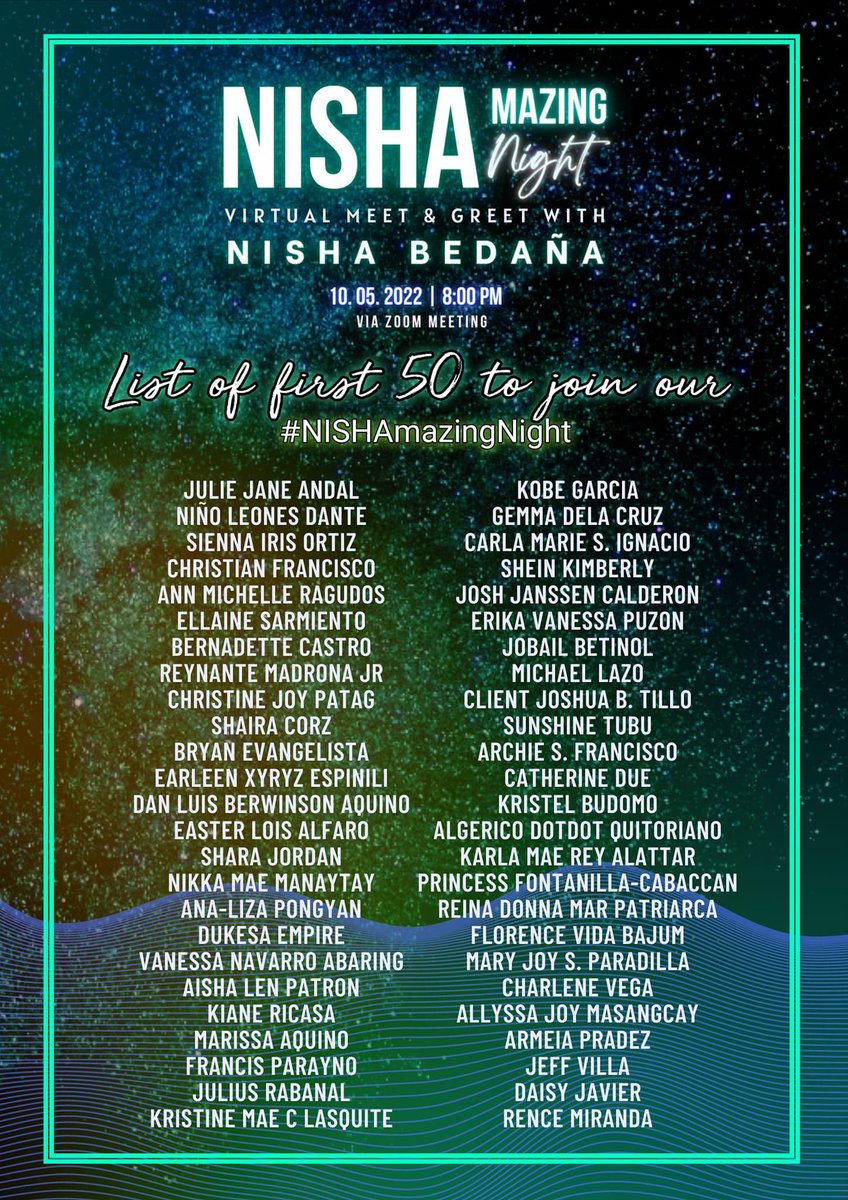 official_bedana's tweet photo. Hey Nishanatics! As we have said on yesterday's post. We'll only allow first 50 people to join the #NISHAmazingNight โจ A Virtual Meet & Greet with Nisha Bedaรฑa happening tomorrow Oct. 05, 2022 @ 8:00PM via Zoom. But due to Public Demand, we alloted 20 more slots for you guys.๐ https://t.co/tPZ0U9HTTX