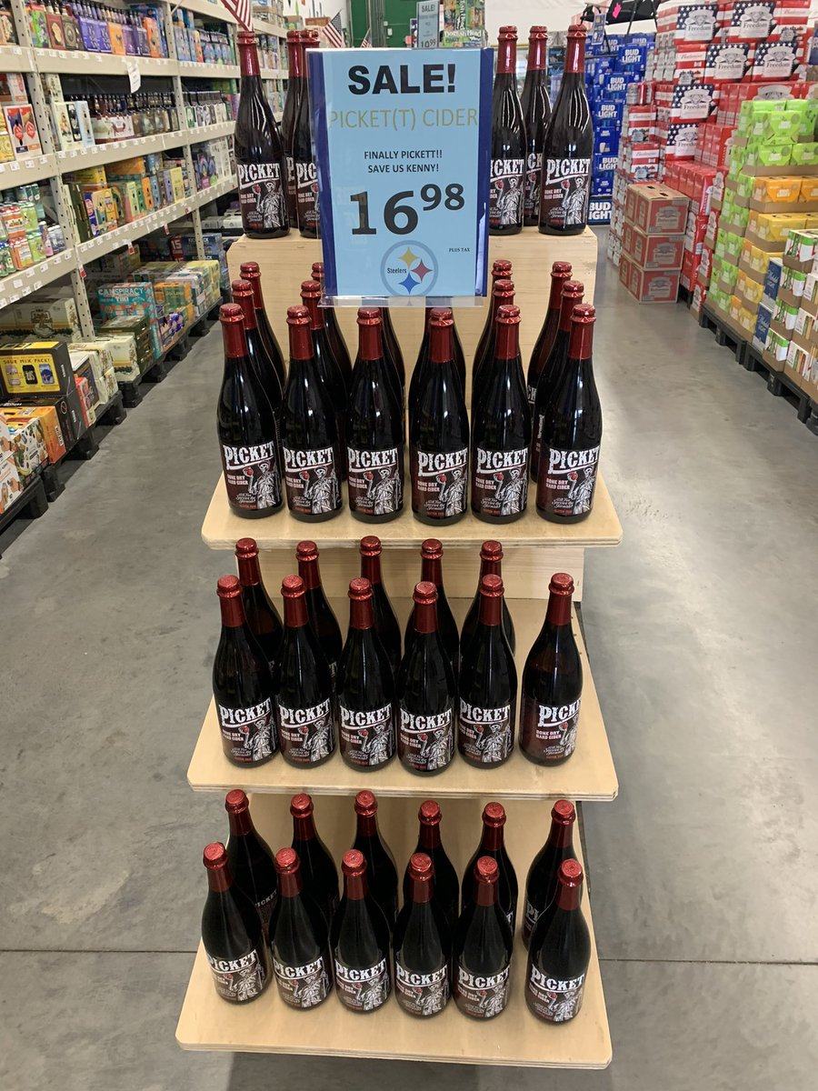 HamptonBeerPGH's tweet photo. Praise be! 

Will young @kennypickett10 be the answer for the #Steelers? 

We hope so. He’s taking over the Matt Canada pain relief shelf. 😂

Come support the Steelers new gunslinger — and support your tastebuds with some local @ArsenalCider too. 

We open at 9 AM. 👏🍻 https://t.co/XXBnnf0XC1