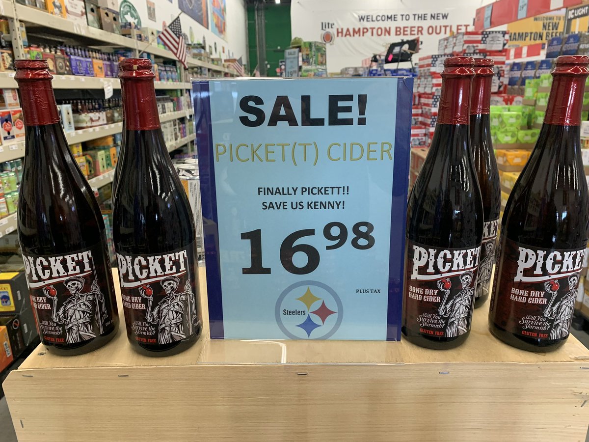 HamptonBeerPGH's tweet photo. Praise be! 

Will young @kennypickett10 be the answer for the #Steelers? 

We hope so. He’s taking over the Matt Canada pain relief shelf. 😂

Come support the Steelers new gunslinger — and support your tastebuds with some local @ArsenalCider too. 

We open at 9 AM. 👏🍻 https://t.co/XXBnnf0XC1