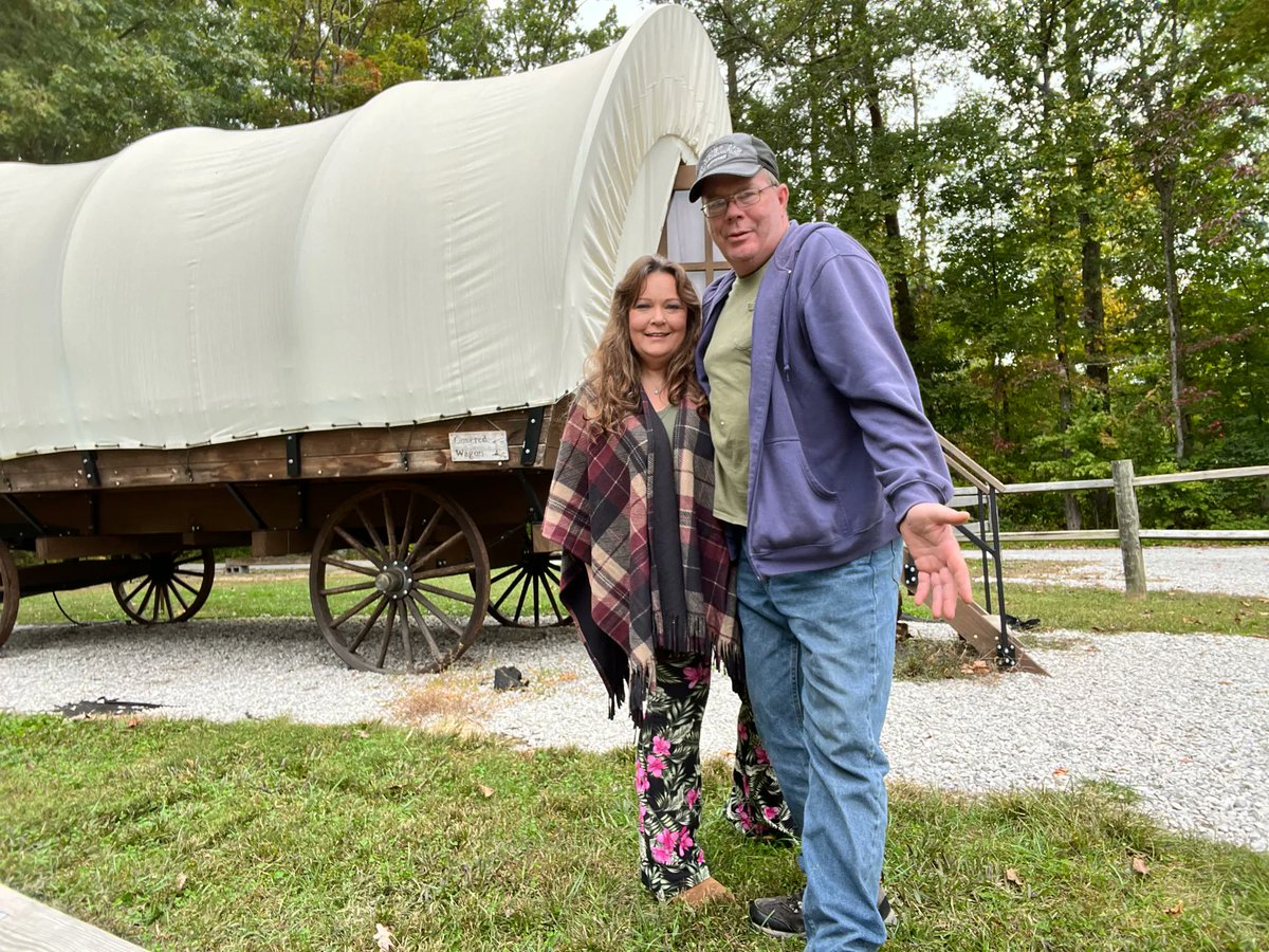 Hubby and I went #glamping in a pioneer wagon this weekend! Great #writingresearch trip. We #hiked along the #Cumberland River in the Cumberland Falls National State Park, saw a beautiful #waterfall, cooked over a campfire, and had a blast. The weather was perfect.