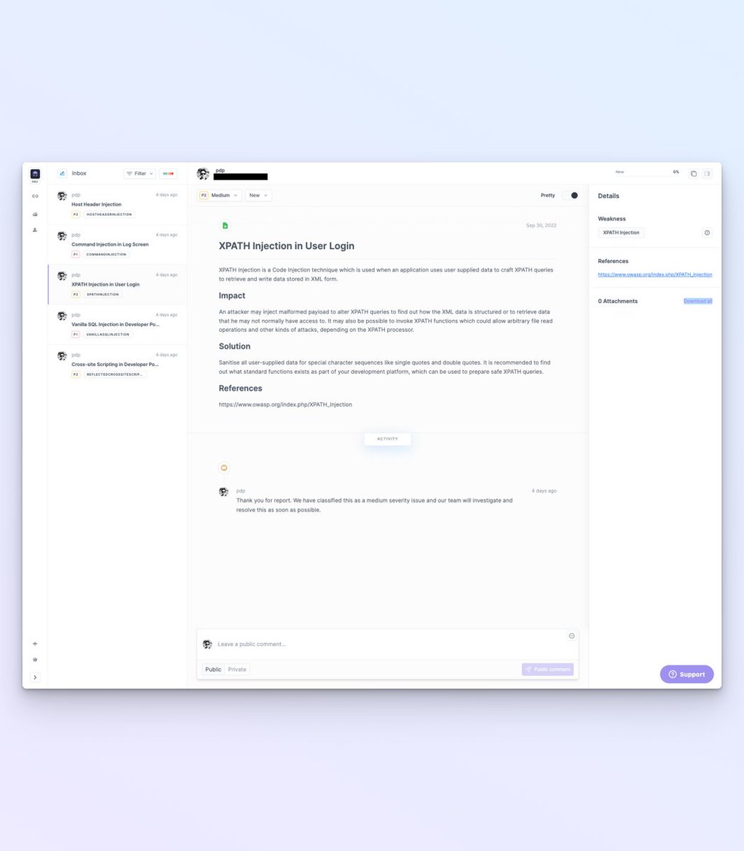 bountypagehq's tweet image. Here is a preview of our gorgeous Bug Bounty and Responsible Vulnerability Disclosure management platform. Expect new exciting features and announcements soon.