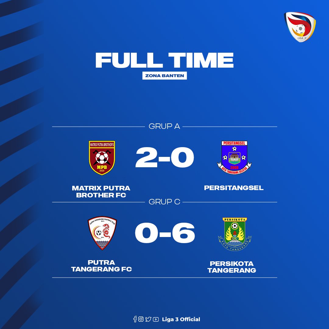 ➡️ Hasil Pertandingan Liga 3 Banten 2022 - Selasa, 4 Oktober 2022

#Liga3Indonesia #Liga3Banten