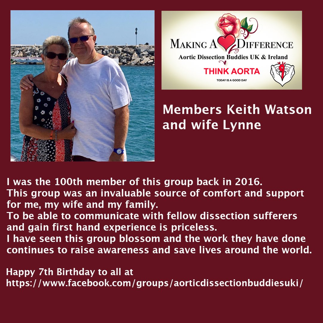 Aortic Dissection Buddies UK & Ireland (@aortabuddiesuki) on Twitter photo #AorticDissection patient & wife enjoying the sunshine nowadays post lifesaving surgery thanks to all <a href="/LHCHFT/">LHCH</a> Happy Birthday to all at <a href="/aortabuddiesuki/">Aortic Dissection Buddies UK & Ireland</a>
#ThinkAorta #Aortaed <a href="/RCEMLearning/">RCEMLearning</a> <a href="/ThinkAortaUS/">Think Aorta US</a> <a href="/THINK__AORTA/">THINK AORTA Global</a> <a href="/PenseAorta/">Pense Aorta</a> #Typebaorticdissection <a href="/AorticHope/">Aortic Hope</a> <a href="/AorticWarriors/">Aortic Warriors</a> #AorticDissection patient & wife enjoying the sunshine nowadays post lifesaving surgery thanks to all <a href="/LHCHFT/">LHCH</a> Happy Birthday to all at <a href="/aortabuddiesuki/">Aortic Dissection Buddies UK & Ireland</a>
#ThinkAorta #Aortaed <a href="/RCEMLearning/">RCEMLearning</a> <a href="/ThinkAortaUS/">Think Aorta US</a> <a href="/THINK__AORTA/">THINK AORTA Global</a> <a href="/PenseAorta/">Pense Aorta</a> #Typebaorticdissection <a href="/AorticHope/">Aortic Hope</a> <a href="/AorticWarriors/">Aortic Warriors</a>
