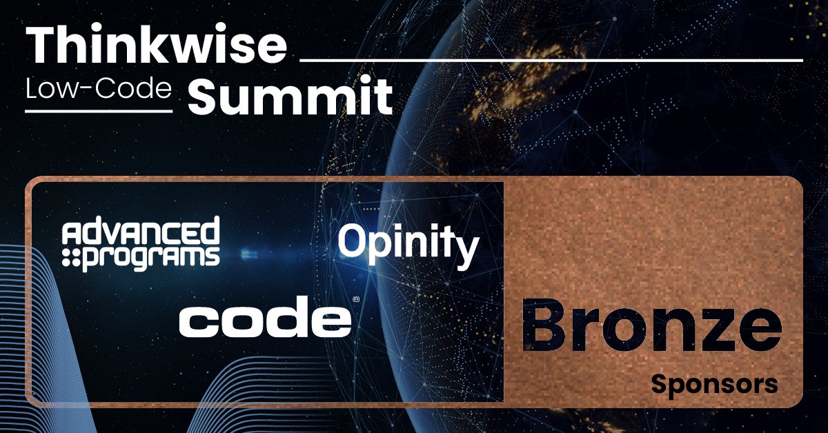 thinkwise's tweet photo. Today, we announce our three bronze sponsors: Advanced Programs, Code Corporation, Opinity. Do you want to join our Low-Code Summit on October 12th, in Apeldoorn? Safe your free ticket here: https://t.co/t4tQy6XLAF
#thinkwisesummit2022 #Codecorp #Opinity #Advancedprograms https://t.co/pD4HwC3T1s