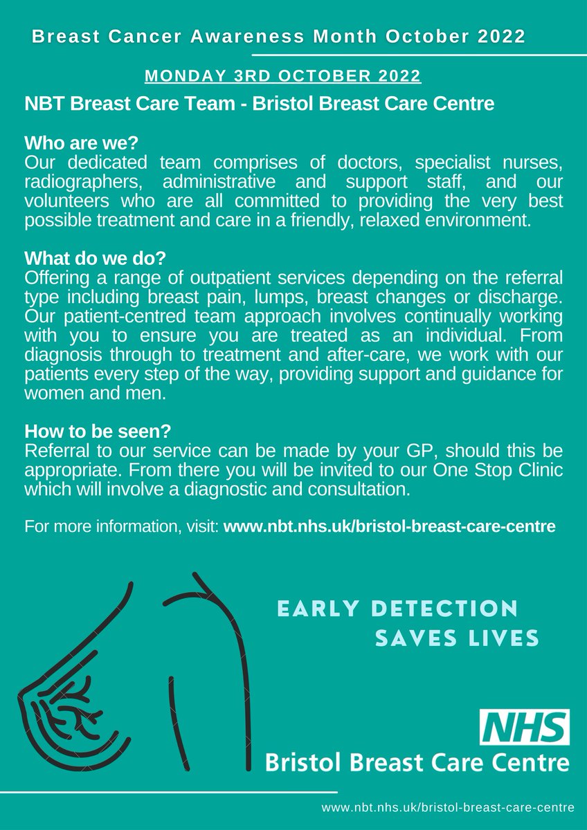 October is Breast Cancer Awareness Month and in ASCR we are highlighting some of the services provided by the Bristol Breast Care Centre. This week, we focus on NBT Breast Care Team and some insight into what we do! #earlydetectionsaveslives #awesomeascr #BreastCancerAwareness
