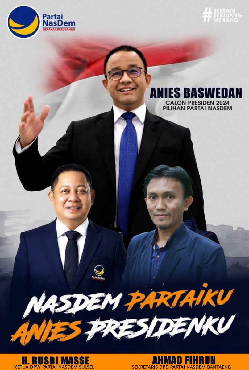 Nasdembantaeng_'s tweet photo. NASDEM PARTAIKU, ANIES PRESIDENKU
@NasDem
@NasDem_Sulsel77
#Rusdimasse
#NasDemBersamaRakyat
#NasdemSulawesiSelatan https://t.co/YqcNMiERRJ