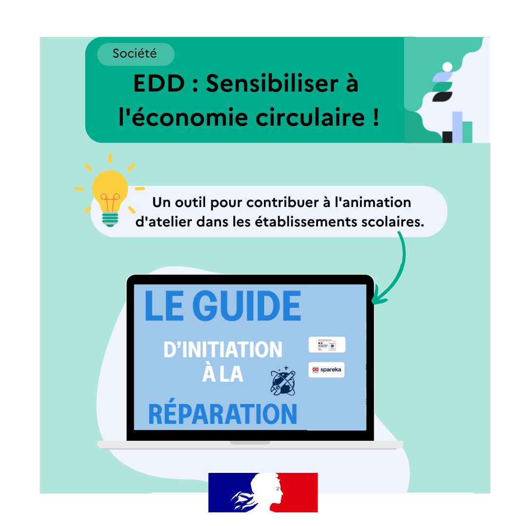 [ #MardiEDD🗞️]
 
💡Inspirez-vous !  

Pour sensibiliser les élèves aux impacts environnementaux de la surconsommation, retrouvez le guide pédagogique de l'<a href="/ademe/">ADEME</a> ! librairie.ademe.fr/dechets-econom…

🔵Ressources sur l'économie circulaire🔗notre-environnement.gouv.fr/themes/economi…
#ÉconomieCirculaire