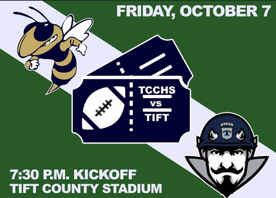 tcchsyjfootball's tweet photo. Tickets for TCCHS at Tift County will only be sold at the gate on Friday. Tickets sold between 4-6pm $8 & after 6 pm $10.
The stadium address is:
700 W 8th Street
Tifton, GA 31794
#theJacketWay #tcchsfootball #W1NTHEDAY #drivefor6 #thecounty https://t.co/etyE3bzyPC