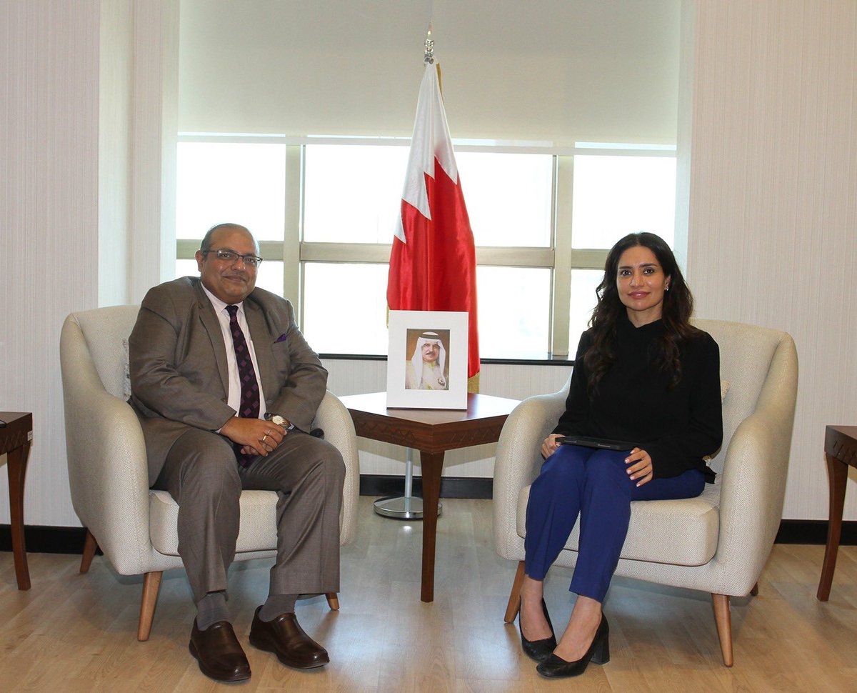 IndiaInBahrain's tweet photo. Ambassador Piyush Srivastava met Mrs. Noof Abdulrahman Jamsheer, CEO @lmrabh and discussed issues of mutual interest including consular and welfare matters of Indian community.
#50yearsofIndiaBahrain https://t.co/Kkd7GQ2OSQ
