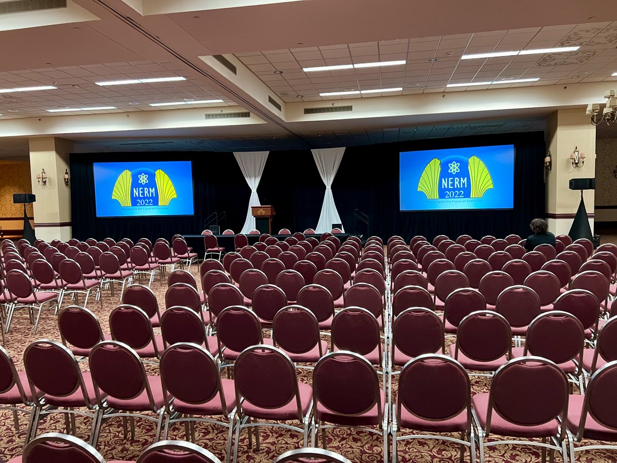 The #nerm2022 ballroom is ready for Rochester ACS Harrison Howe Award winner,  Wilfred A. van der Donk! Join us for the Oakwood Chemical YCC/SCC mixer at 4:30 Tuesday, followed by Prof. van der Donk's award address at 5:30.