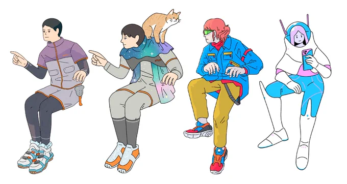 座る人たち 
