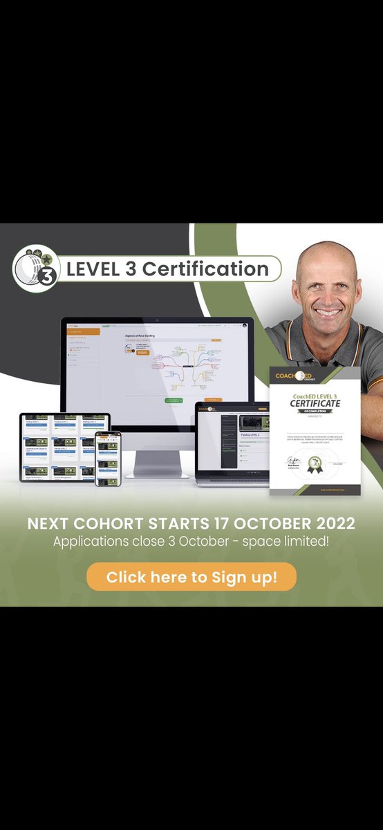 👉 Last opportunity🏏

🥉Register through link coachedcricket.com/level-3-certif… for the final cohort of 2022

👉 25 coaches 
👉 8 weeks
👉 Personal mentor 
👉 Global Connections

💡The community is growing 

#level3 #coaching #garykirsten #cricket #cricketcourse #Online