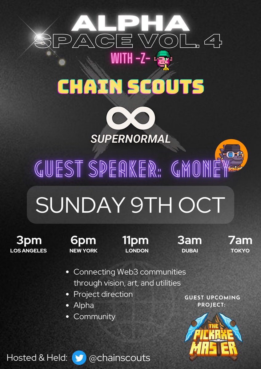 ZRespawn369's tweet photo. We got the next Alpha Space rolling through this weekend with @HokeHustles !!!

Touching on Community and how important that aspect is in WEB3

Also have upcoming Sandbox project @Pickaxe_Master 

Tune into @ChainScouts Twitter on the 9th! I’ll be dropping a link later 🔥 https://t.co/sG0IbG3meq
