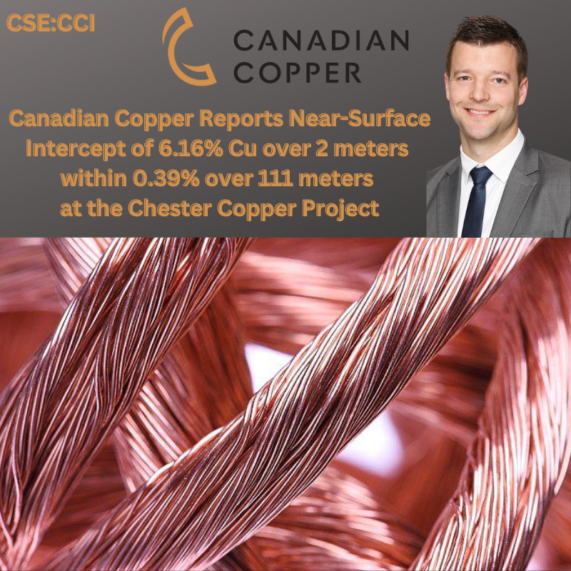 Canadian Copper Reports Near-Surface Intercept of 6.16% Cu over 2 meters 
within 0.39% over 111 meters at the Chester Copper Project
Soundcloud Audio Update: soundcloud.com/user-688834346…
For a Full Profile View and Press Release: theinvestorscoliseum.com/featured-compa…
#copper #mining #stocks #invest