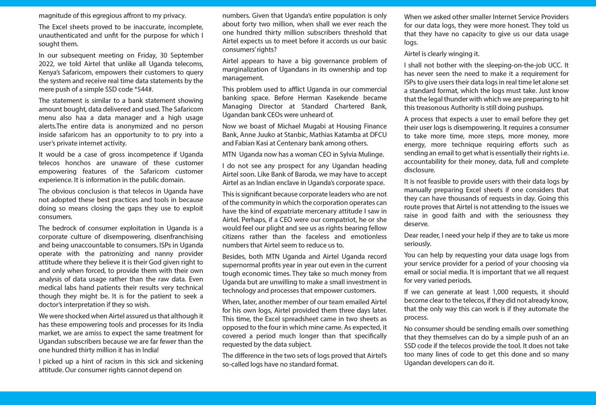Jonekyoma's tweet photo. Early Gains Against @Airtel_Ug Affirm Case For Consumers’ Pushback. @UCC_Official @ConsumerUCC @Samwyri @qataharraymond @ApenyaRobert @RKirunda @Jbyam1 @ug_lawsociety @JudiciaryUG @niyimic https://t.co/ZyVYeY9ylS