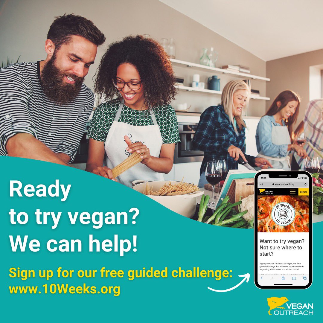 veganoutreach's tweet image. 10 Weeks to Vegan is our free guided challenge that helps you learn the basics of going veg with:  
✅ Recipes
✅ Nutritional tips
✅ Product recommendations you can get at the store
✅ Private Facebook group for more support

Sign up now: 10weeks.org/TW