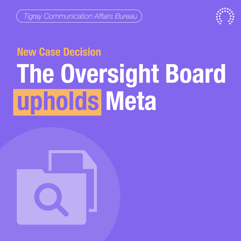 OversightBoard's tweet photo. Today the Oversight Board upheld Meta’s decision to remove a post threatening violence in the conflict in #Ethiopia. 

Meta must do more to meet its human rights responsibilities in conflict situations and the Board makes policy recommendations to address this. 

A thread 🧵