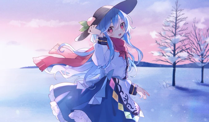 《 お知らせ 》紅楼夢にて頒布される比那名居天子のラバーマットイラストを制作させていただきました しんとした雪景色の空気感が伝わればうれしいです!スペース ▷ R03a ノスタルジック美術展 さま #紅楼夢 #東方紅楼夢18 