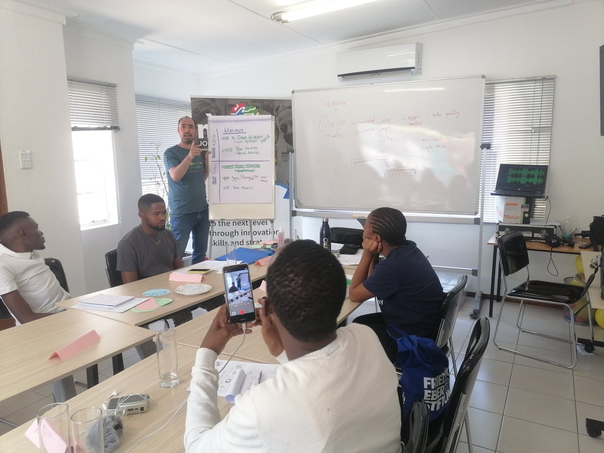 LeviKatire's tweet photo. Second day into our @NamMediaTrust Audio Journalism Training. Myself, @PeterDeselaers and @Curlz395 having a great time with community, commercial radio journalists.

📻😎
@dw_akademie https://t.co/ivZ5yQ5fOC