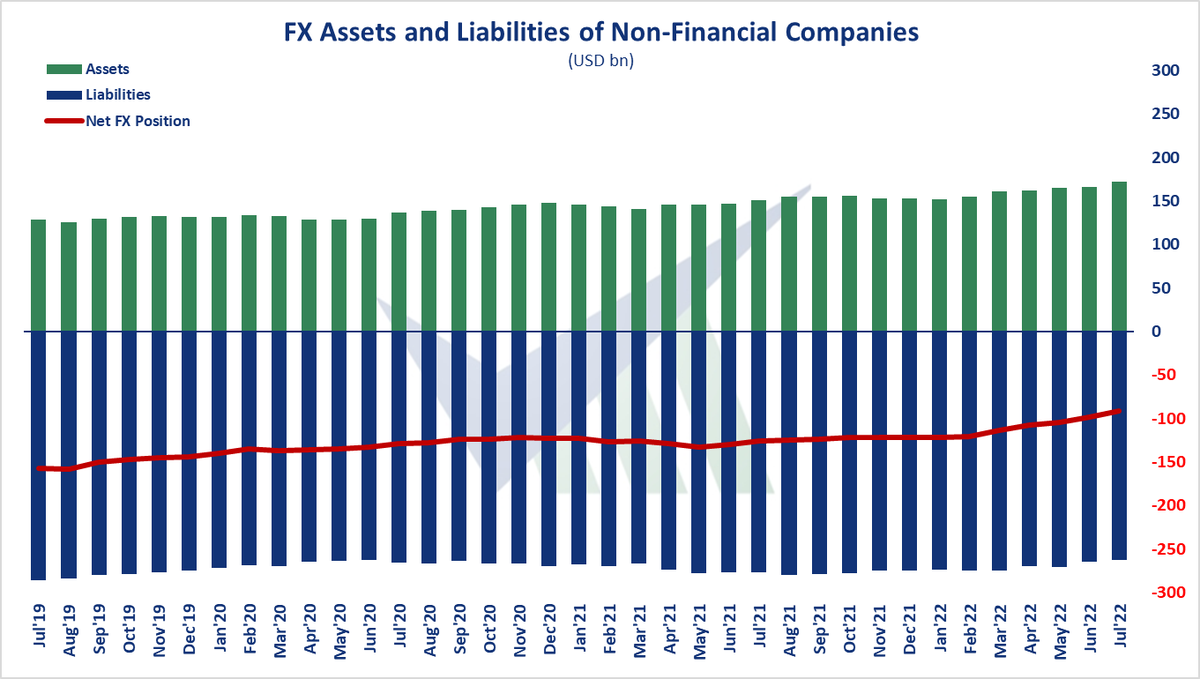 verimetrik_eng's tweet photo. 🇹🇷 FX Assets and Liabilities of Non-Financial Companies, Jul'22 - Net foreign exchange deficit recorded $bn91,3. Short-term foreign exchange surplus recorded $bn68,6.

#Türkiye #realsector #fx #asset #liability https://t.co/KoZQRzcB2U