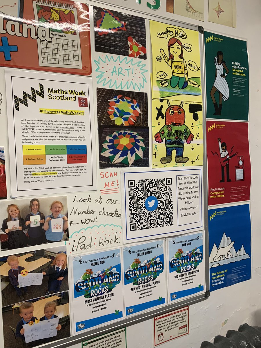 MccloreyMr's tweet photo. Look at our #ThorntreeMathsWeek22 display, showcasing some of the marvellous maths work from @mathsweekscot - why not ask us about it! @ThorntreeHT @thorntreeheidie @glasgowcounts https://t.co/KWYtoRHtpY