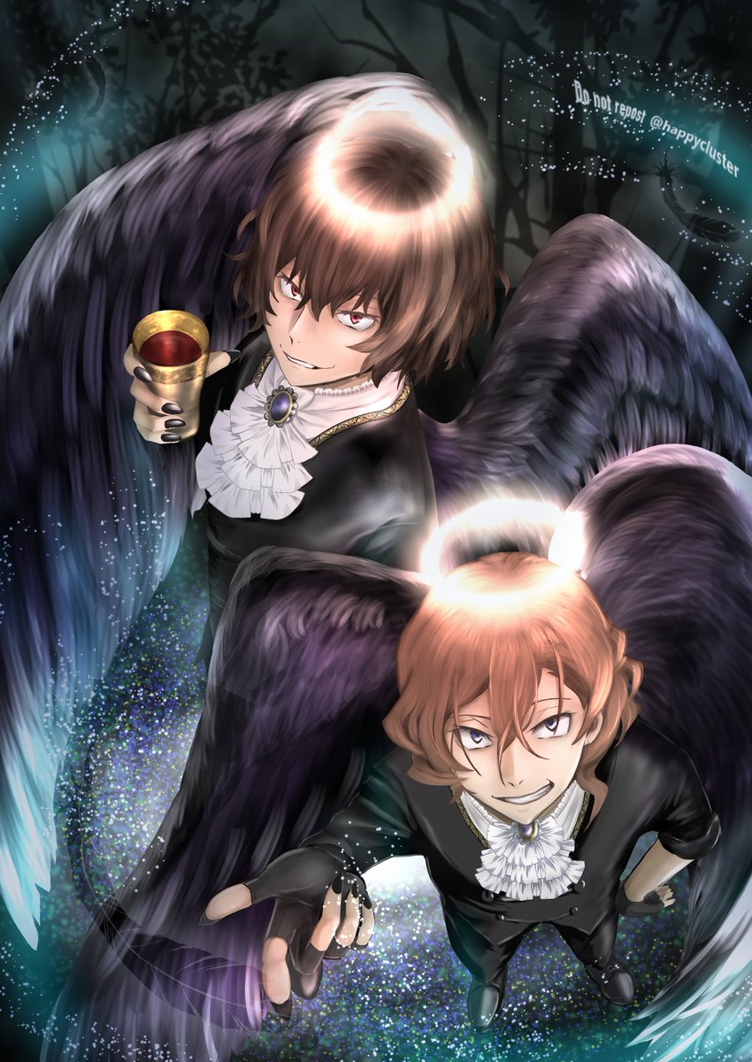 wings multiple boys 2boys brown hair smile halo angel  illustration images