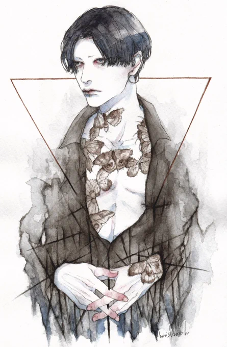 #私の個性はきっと誰かにささるさらさらの黒髪、青白い肌、切長の目の青年がお好きな方に届いたら嬉しいです。最近は着物も好んで描きます。 