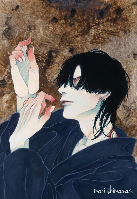 #私の個性はきっと誰かにささるさらさらの黒髪、青白い肌、切長の目の青年がお好きな方に届いたら嬉しいです。最近は着物も好んで描きます。 