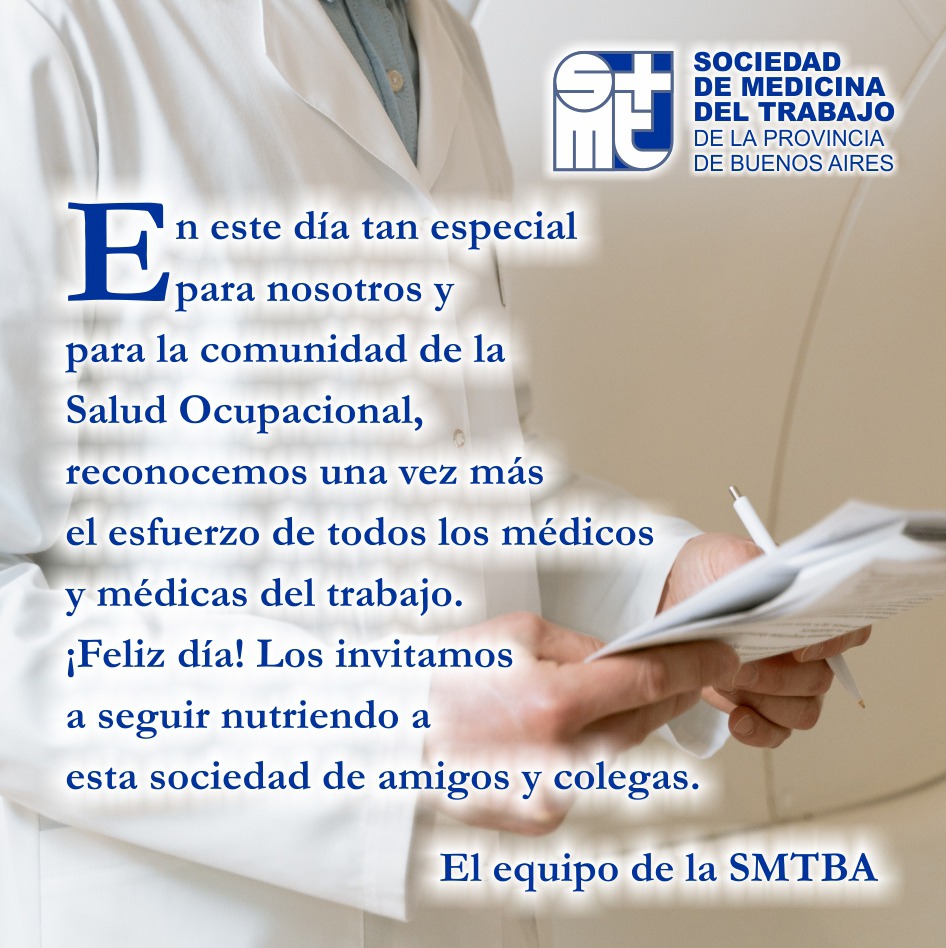 [¡FELIZ DÍA!]

En un día muy especial, desde la SMTBA saludamos a las Médicas y Médicos del Trabajo en su día.

¡Les enviamos un cálido saludo en su día!

El equipo de la SMTBA

#medicodeltrabajo #medicadeltrabajo #medicinalaboral #saludocupacional
