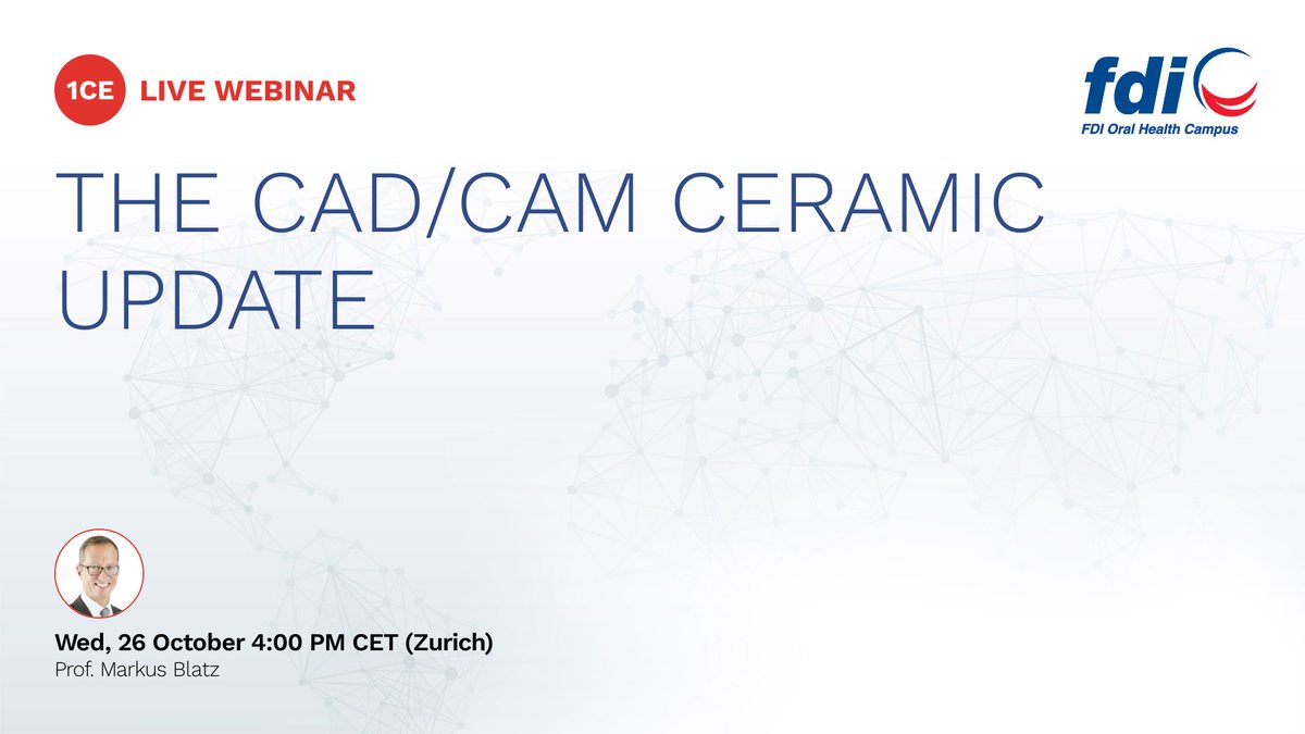 The FDI #DigitalLearningDays are starting today! Take advantage of this unique #ContinuingEducation opportunity to learn about the latest trends and technologies in #dentistry. ➡️ Register for today’s webinar on the CAD/CAM ceramic update 🔗 👉 fdi.ngo/3Cv5nk8